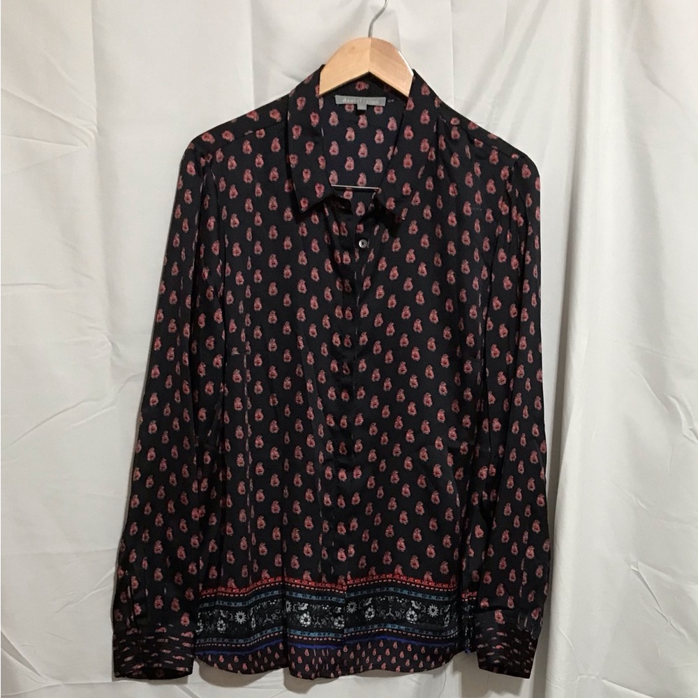 Daniel Rainn Size XXL Black Shirt Top with Red Paisley and Border Print